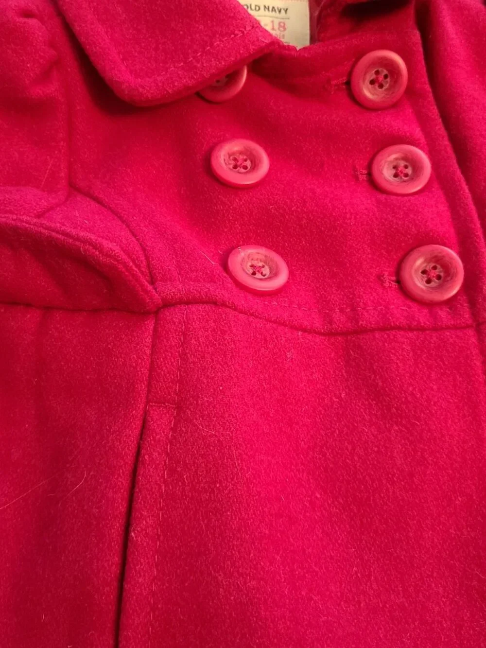 Old Navy Wool Blend Double Breasted Peacoat Fuchsia Pink Baby Girl Size 12-18M